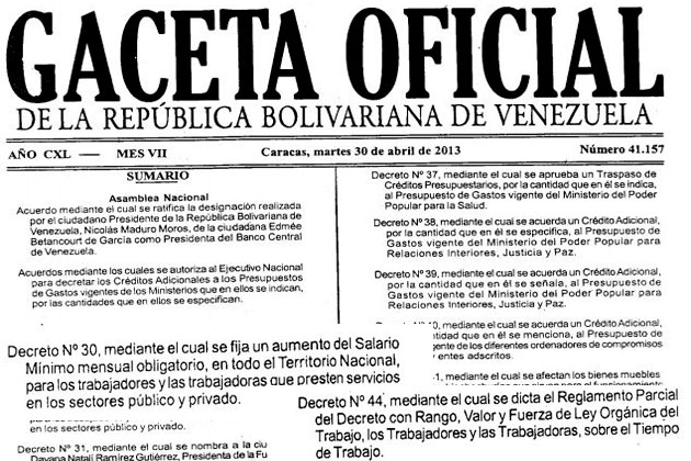 En Gaceta Oficial