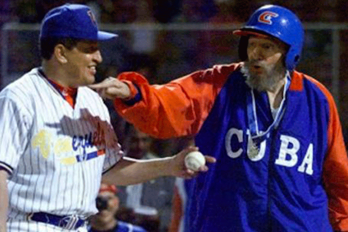Chavez y Fidel juego beisbol