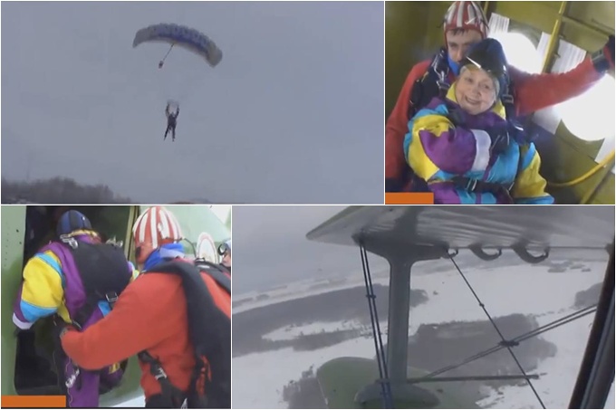 ¡Arriesgada! Mujer de 80 años celebra cumpleaños desde un paracaídas
