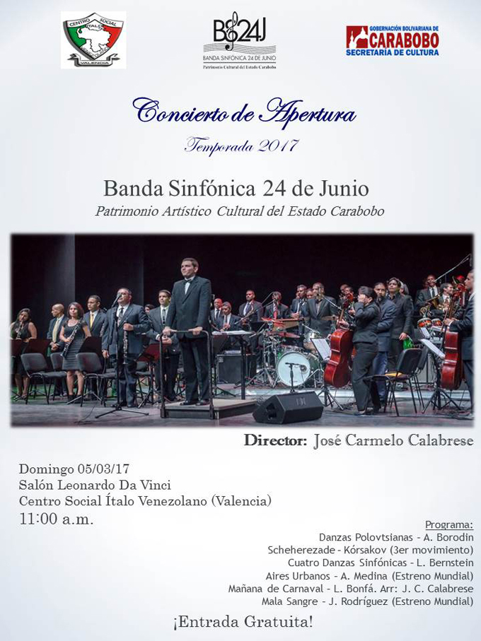 Carabobeños se deleitarán con magistral concierto de Banda Sinfónica 24 de junio