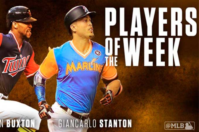 Stanton y Buxton fueron nombrados jugadores de la semana en la MLB