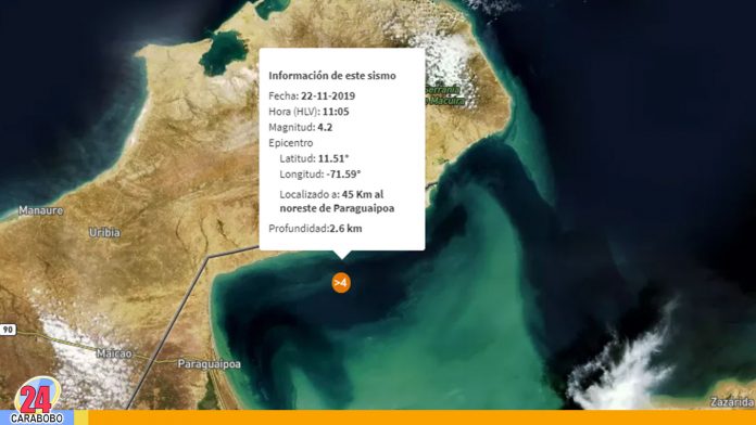 Sismo de magnitud 4.2 se registró en Paraguaipoa estado Zulia