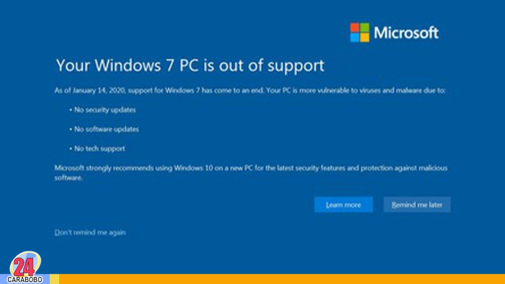 Windows 7 sin soporte técnico y sin seguridad para el equipo