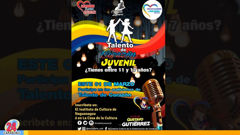 “Talento de Corazón Juvenil” Audición será el próximo domingo en Naguanagua