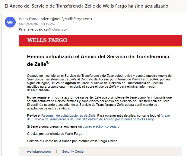 Wells Fargo restablece transferencias por Zelle