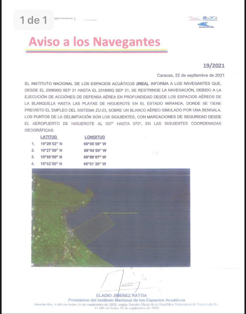 Restringen navegación entre La Blanquilla a Higuerote - Restringen navegación entre La Blanquilla a Higuerote