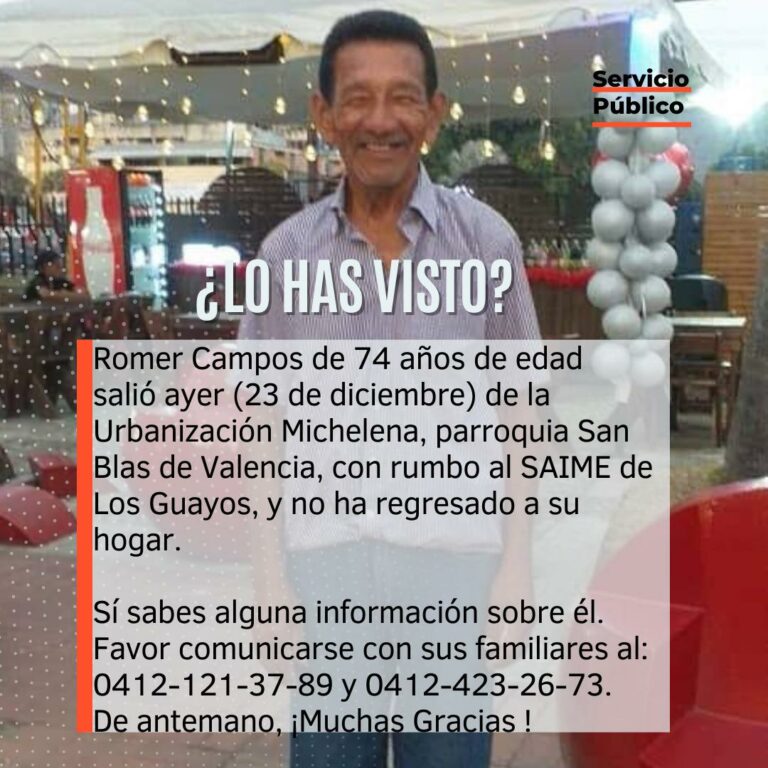Servicio Público: El señor Romer Campos se encuentra desaparecido