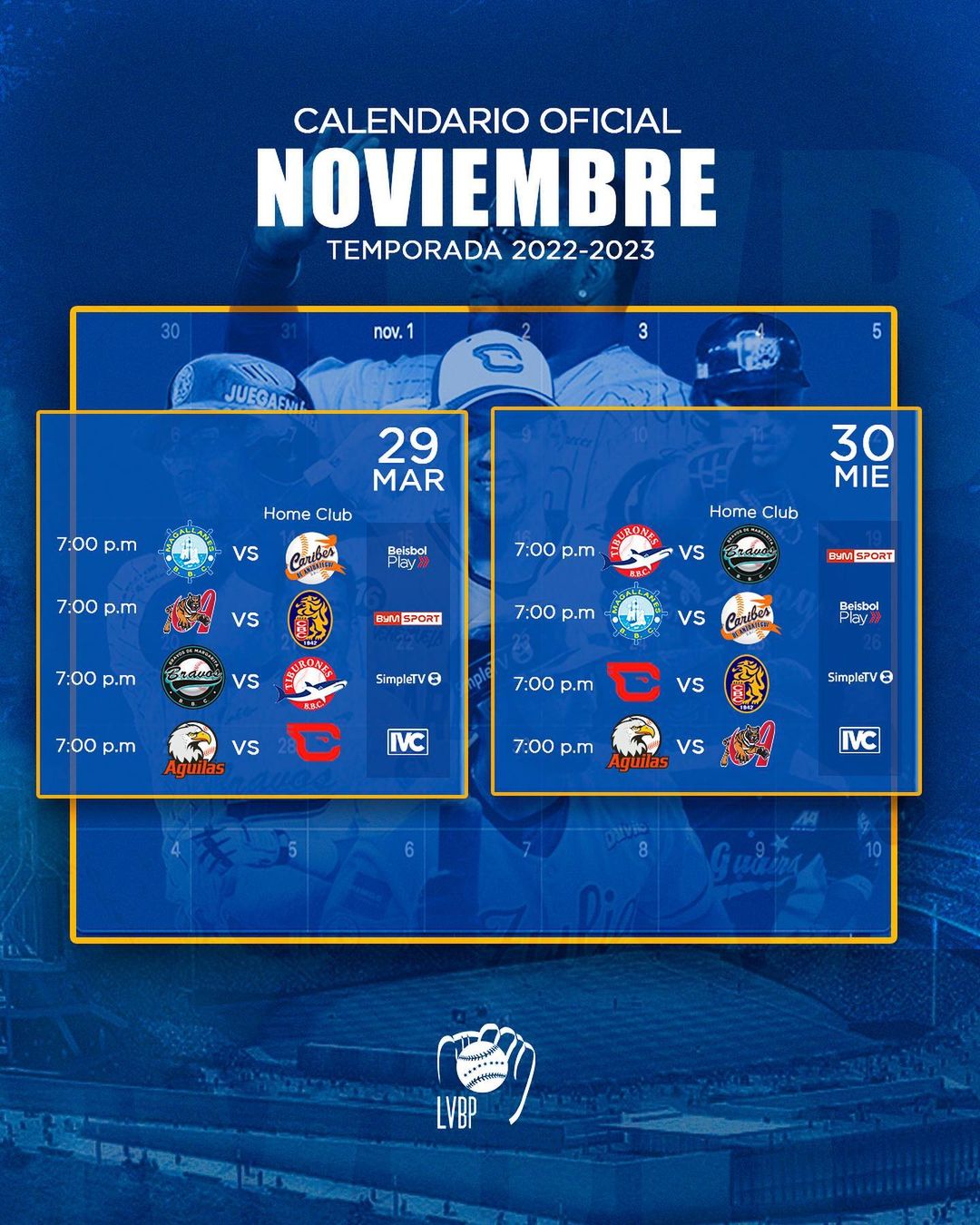LVBP: mira el calendario de noviembre de la temporada 2022-2023
