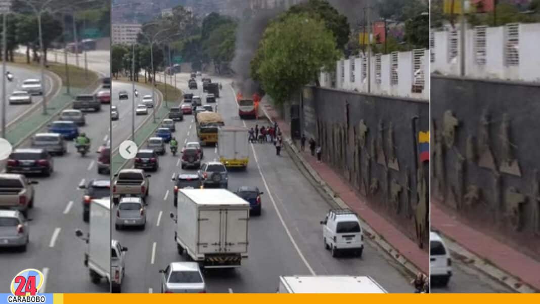 Reportan incendio autobús Caracas