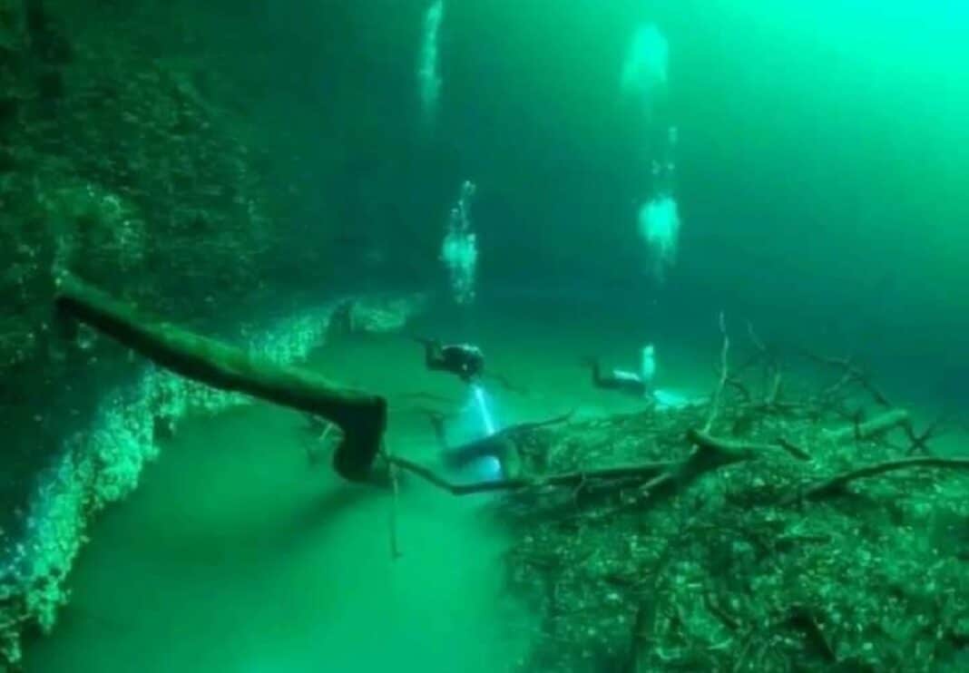 Cenote Angelita río bajo agua
