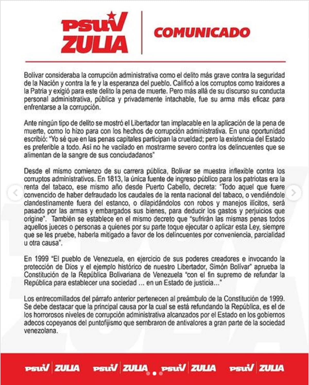 PSUV Zulia acciones anticorrupción 