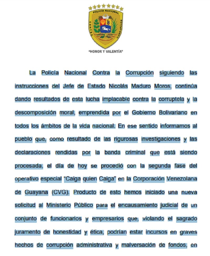 Policía Nacional Anticorrupción operativo CVG