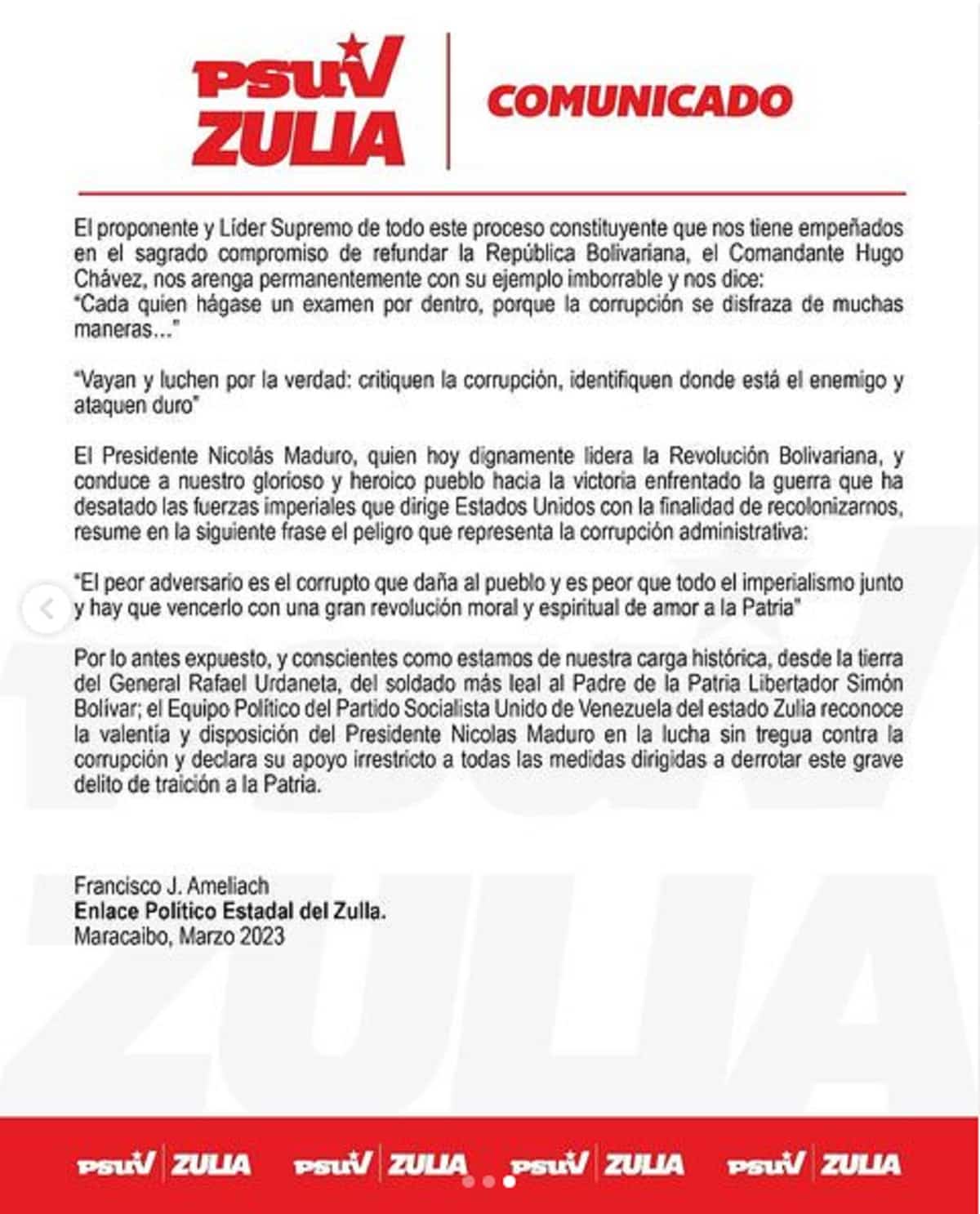 PSUV Zulia acciones anticorrupción