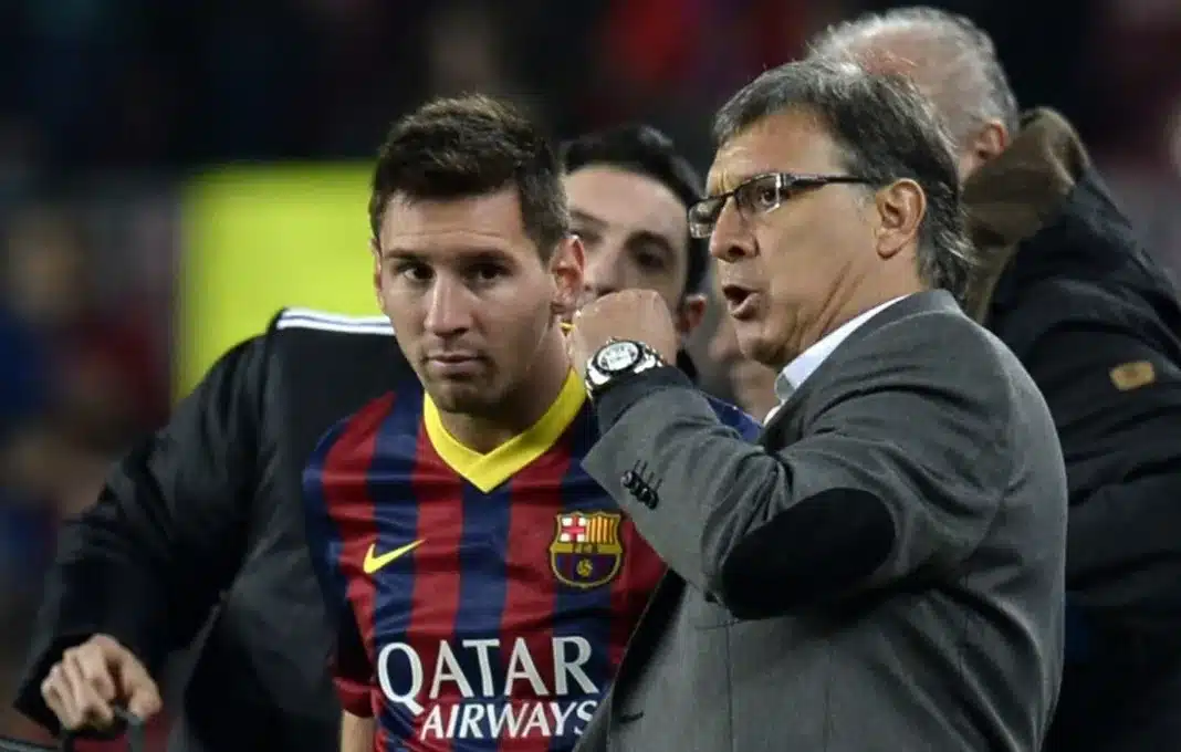 Tata Martino y Messi en el inter