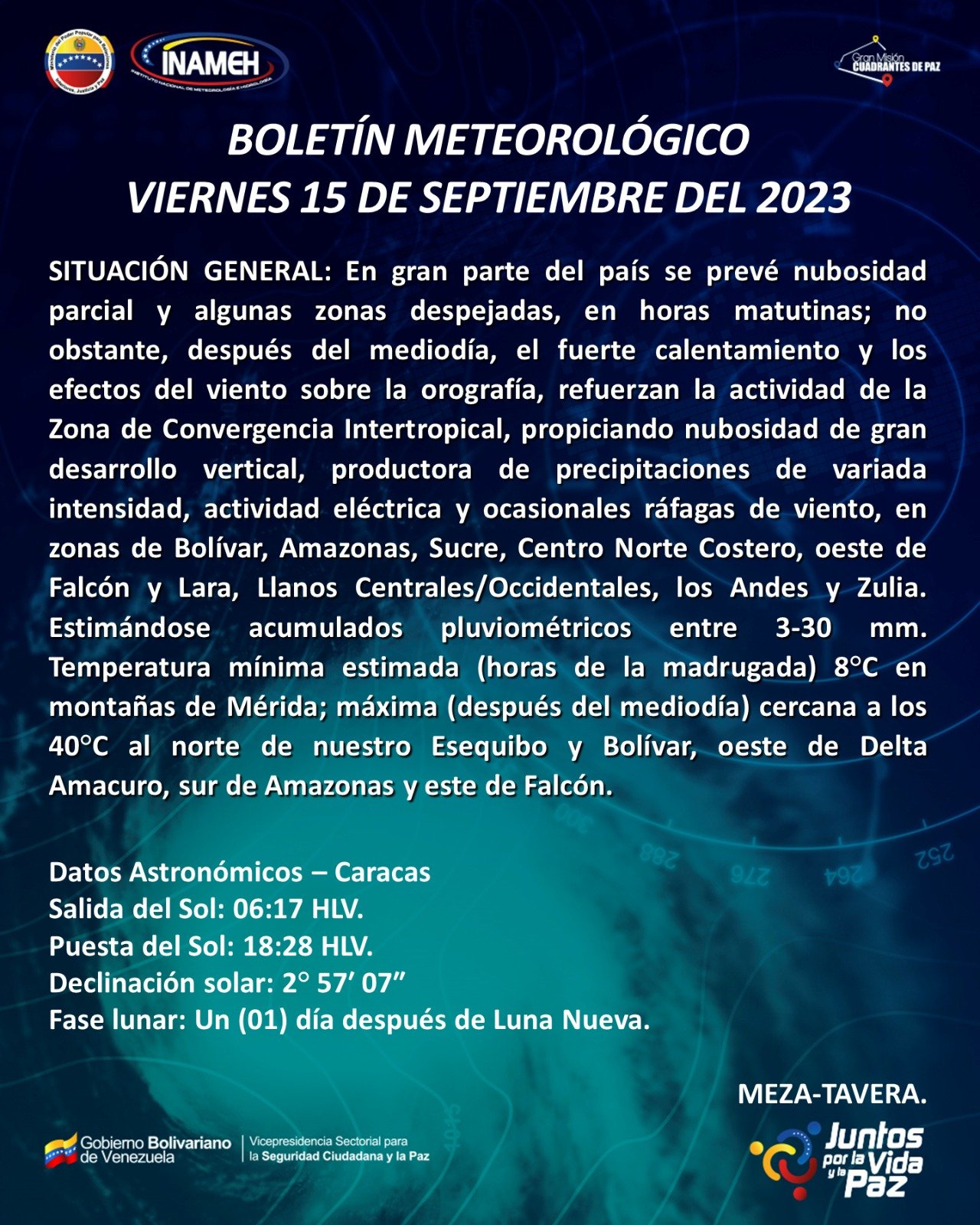 clima hoy 15 de septiembre de 2023 en Venezuela - clima hoy 15 de septiembre de 2023 en Venezuela