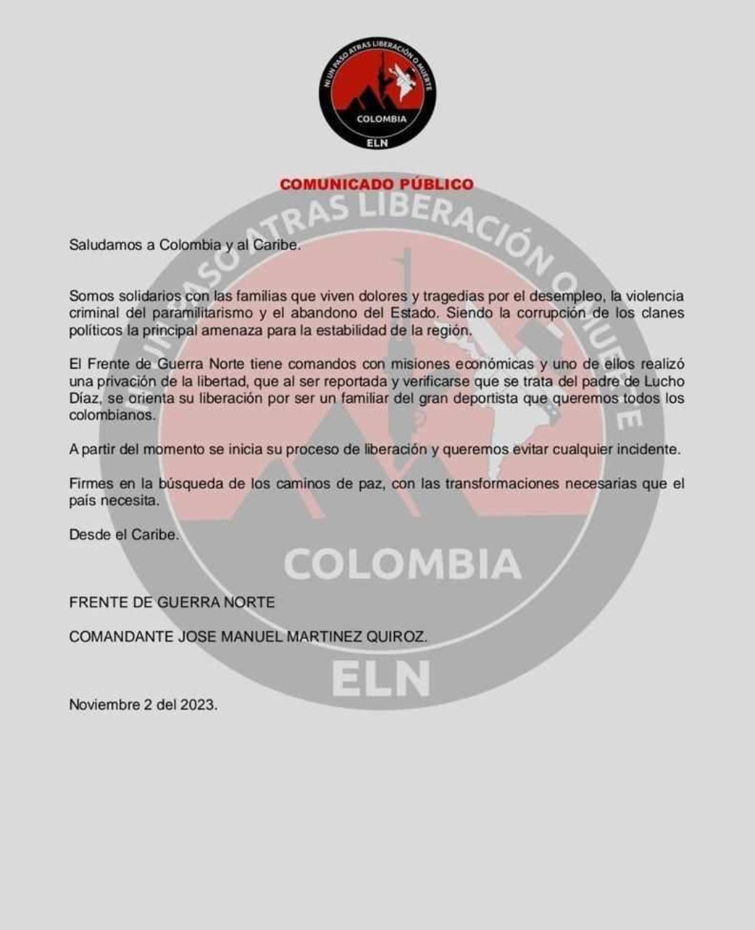 Declaración del ELN