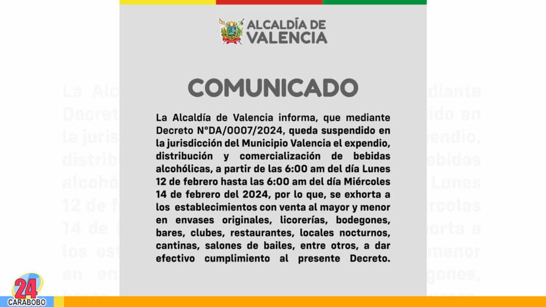 Valencia suspensión bebidas alcohólicas