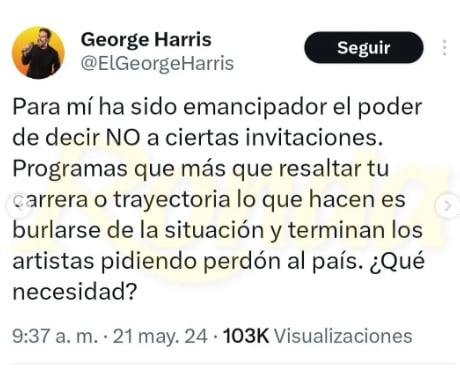 George Harris mandó un mensaje a Valentina Quintero