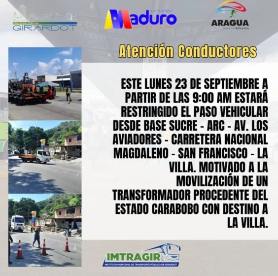 Paso vehicular restringido en Aragua