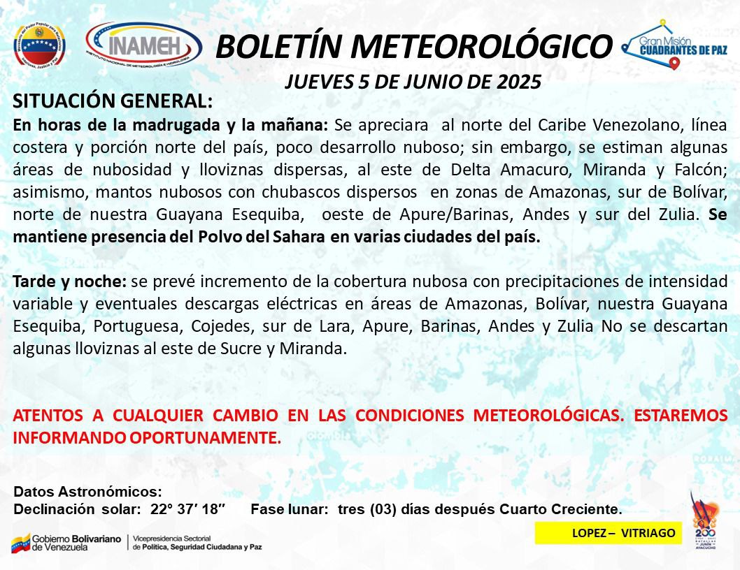 Pronóstico del tiempo hoy 5 de junio de 2025