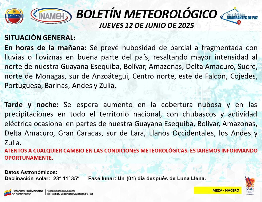 Pronóstico del tiempo hoy 12 de junio de 2025