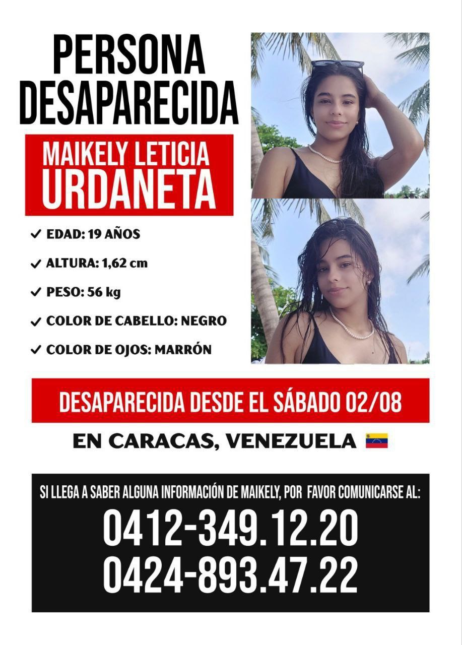 Maikely Urdaneta Machado de Maracay está desaparecida