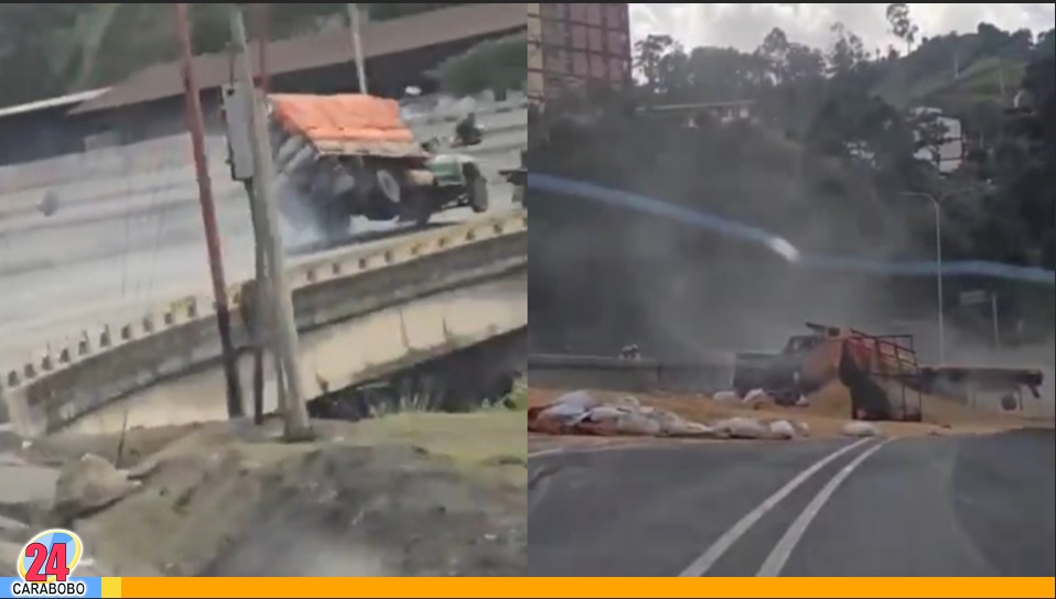 Vuelco del camión en la Bajada de Tazón