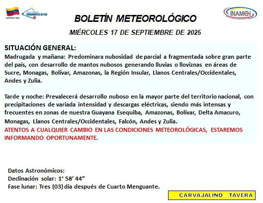 Pronóstico del tiempo hoy 17 de septiembre de 2025