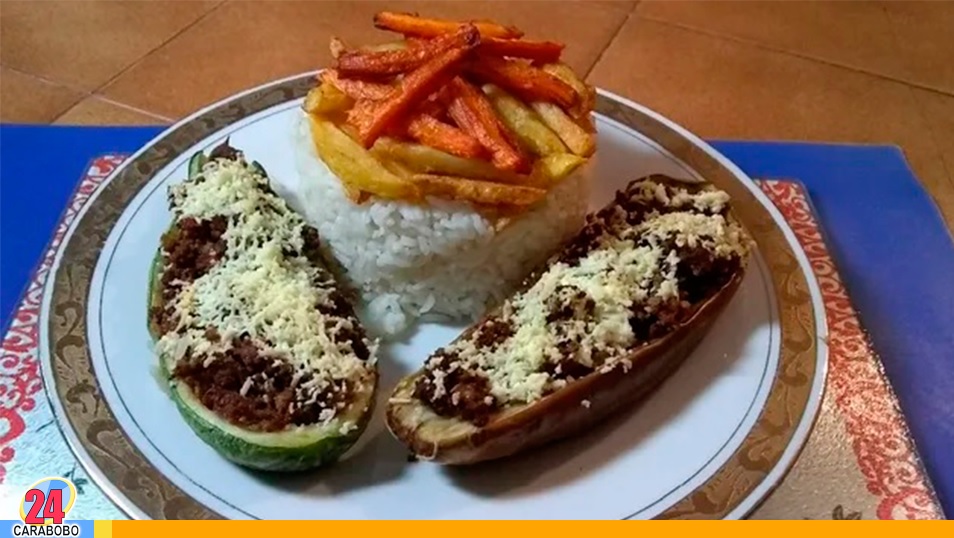Calabacín y berenjena rellenos de carne molida