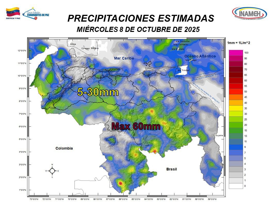 Clima hoy 8 de octubre de 2025 en Venezuela
