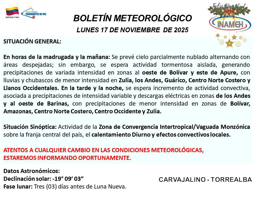 Estado del tiempo hoy 17 de noviembre de 2025