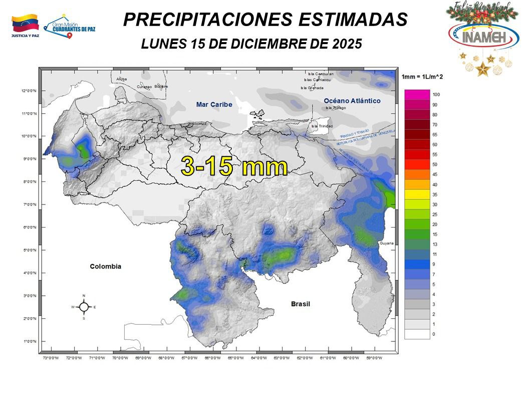 Clima hoy 15 de diciembre de 2025 en Venezuela