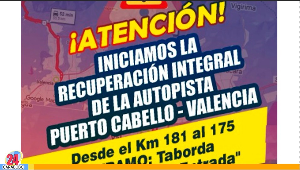 trabajos de recuperación en la Autopista Valencia Puerto Cabello
