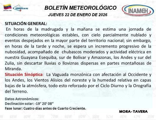 Estado del tiempo hoy 22 de enero de 2026
