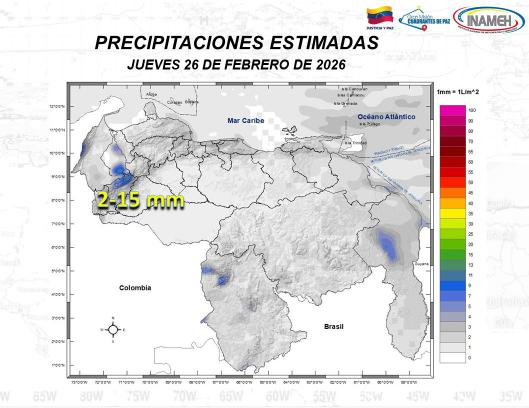 Boletín del INAMEH para hoy 26 de febrero de 2026