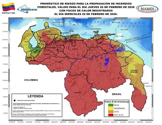Boletín del INAMEH para hoy 26 de febrero de 2026