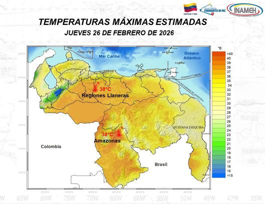 Boletín del INAMEH para hoy 26 de febrero de 2026