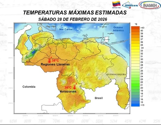 Reporte del INAMEH hoy sábado 28 de febrero de 2026