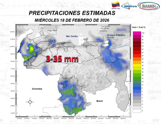 Clima hoy 18 de febrero en Venezuela 