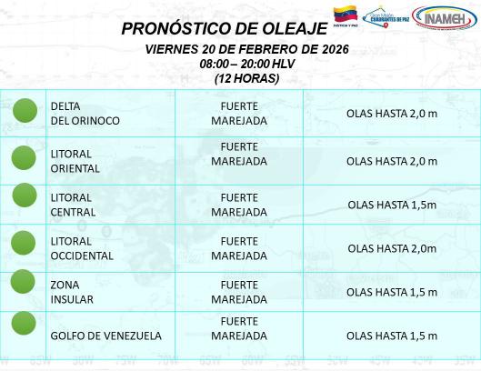 Estado del tiempo hoy 20 de febrero en Venezuela según el INAMEH