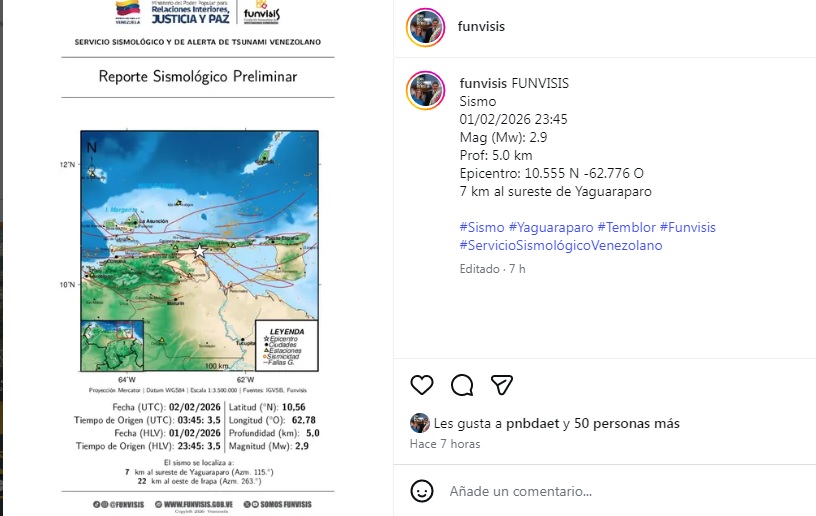 Dos temblores en el estado Sucre