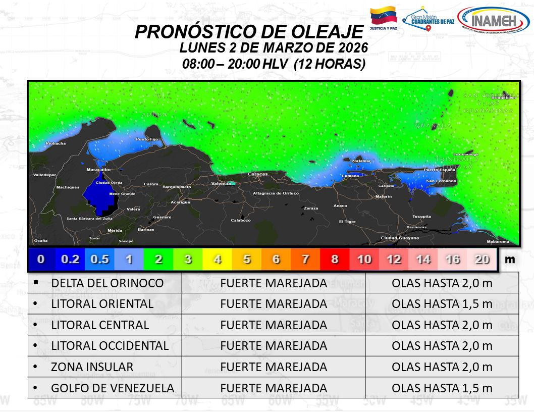 Boletín del INAMEH hoy 2 de marzo de 2026