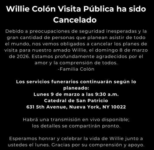 visita pública en el funeral de Willie Colón 