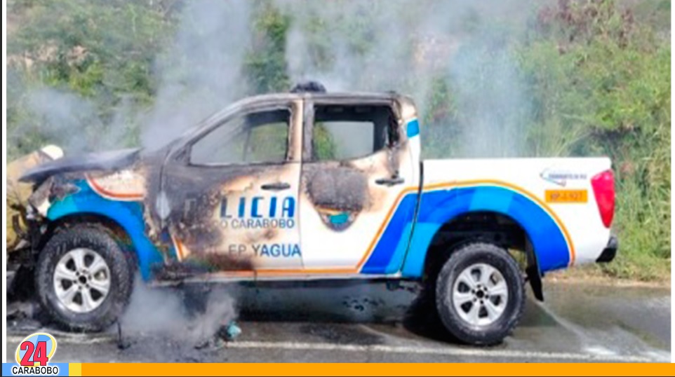 incendio de una patrulla en la ARC tramo Guacara