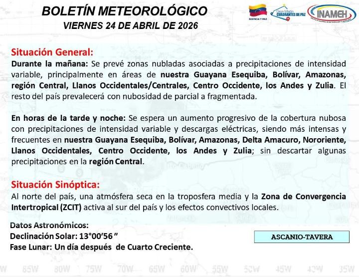 Estado del tiempo hoy 24 de abril de 2026