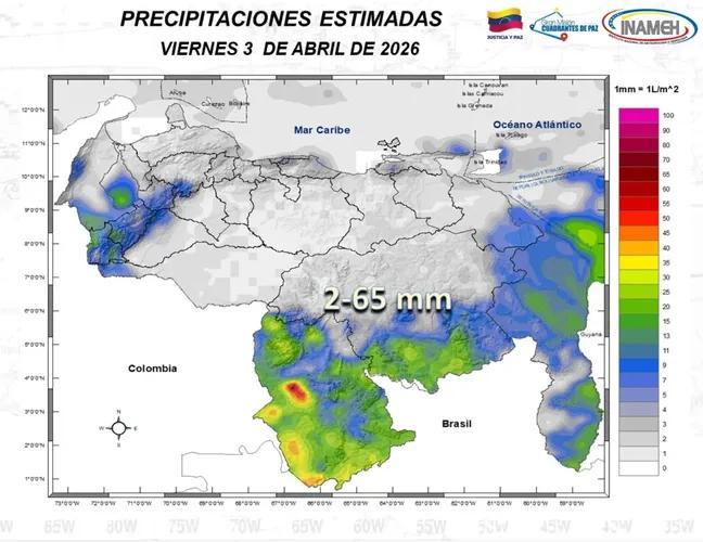 Boletín del tiempo hoy 3 de abril de 2026 en Venezuela