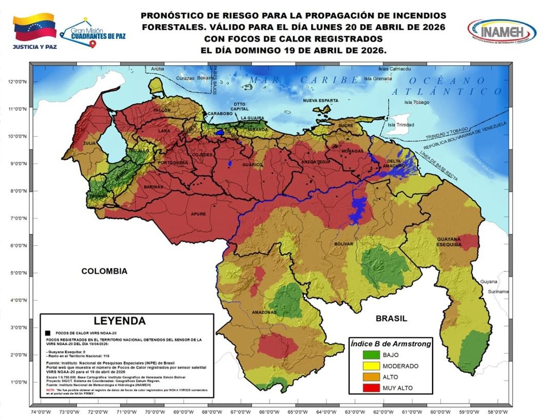 Estado del tiempo hoy 20 de abril de 2025 en Venezuela