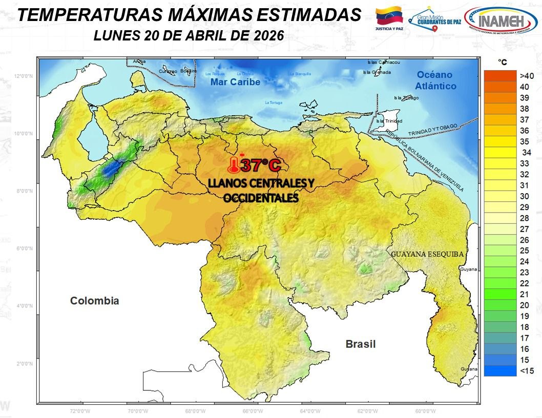 Estado del tiempo hoy 20 de abril de 2025 en Venezuela
