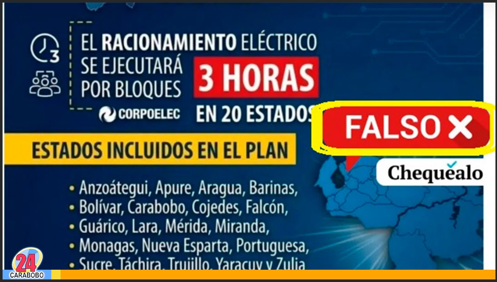 plan de racionamiento en 20 estados del país de Corpoelec