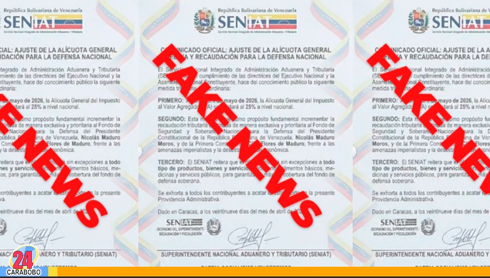 Seniat hace un llamado de alerta ante un fake news